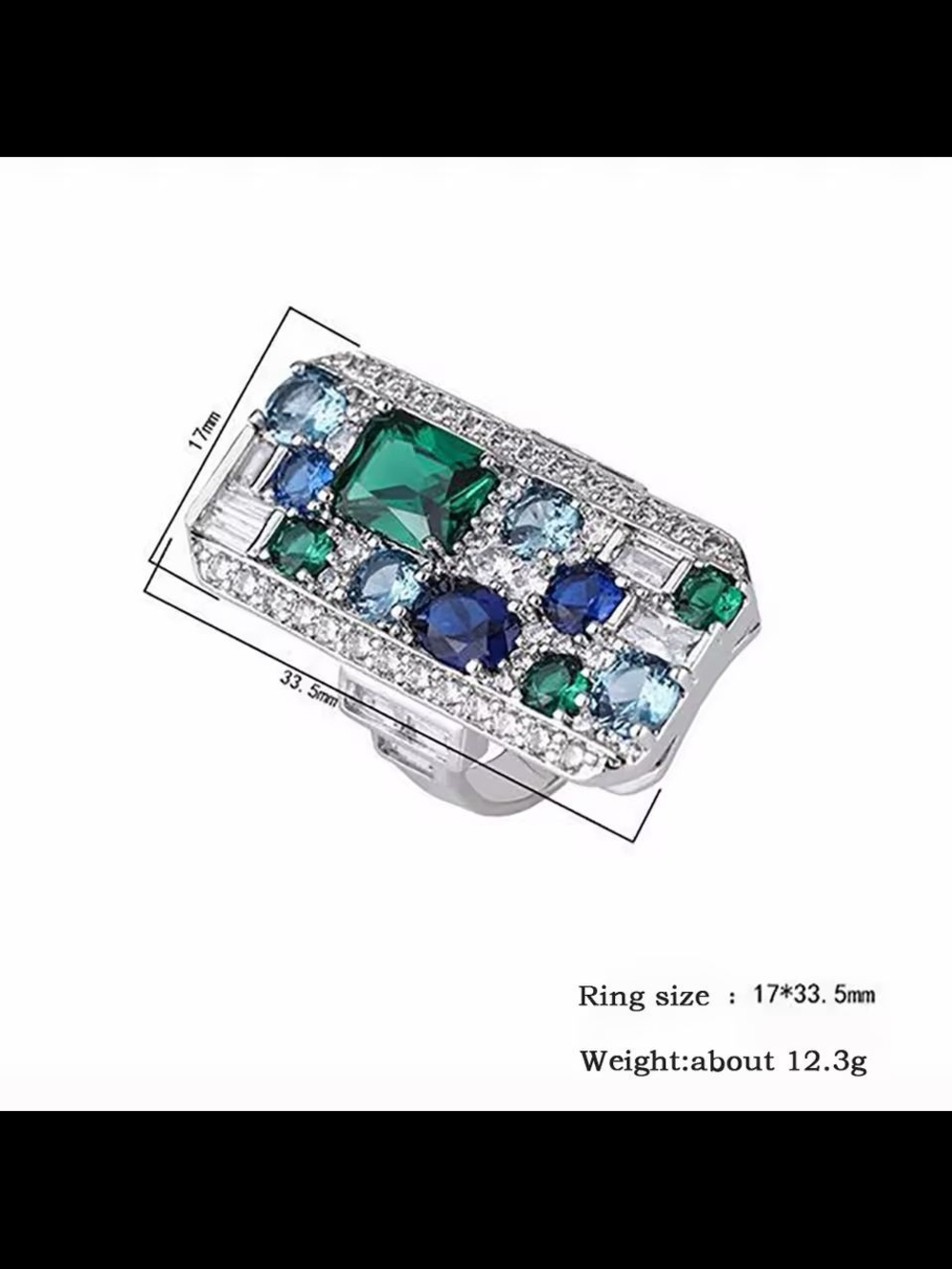 Silver-Tone Ring with Blue and Green Gemstones - Picture 4 of 5